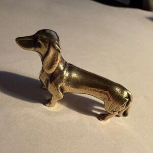 Solid Brass Dachshund Dog Figurine Miniature Statue Collectible Animal Decor